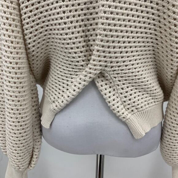 Lulus Sweater Womens M Medium Cream Open Knit Crop Crew Neck Slit Back Pullover - Picture 7 of 14